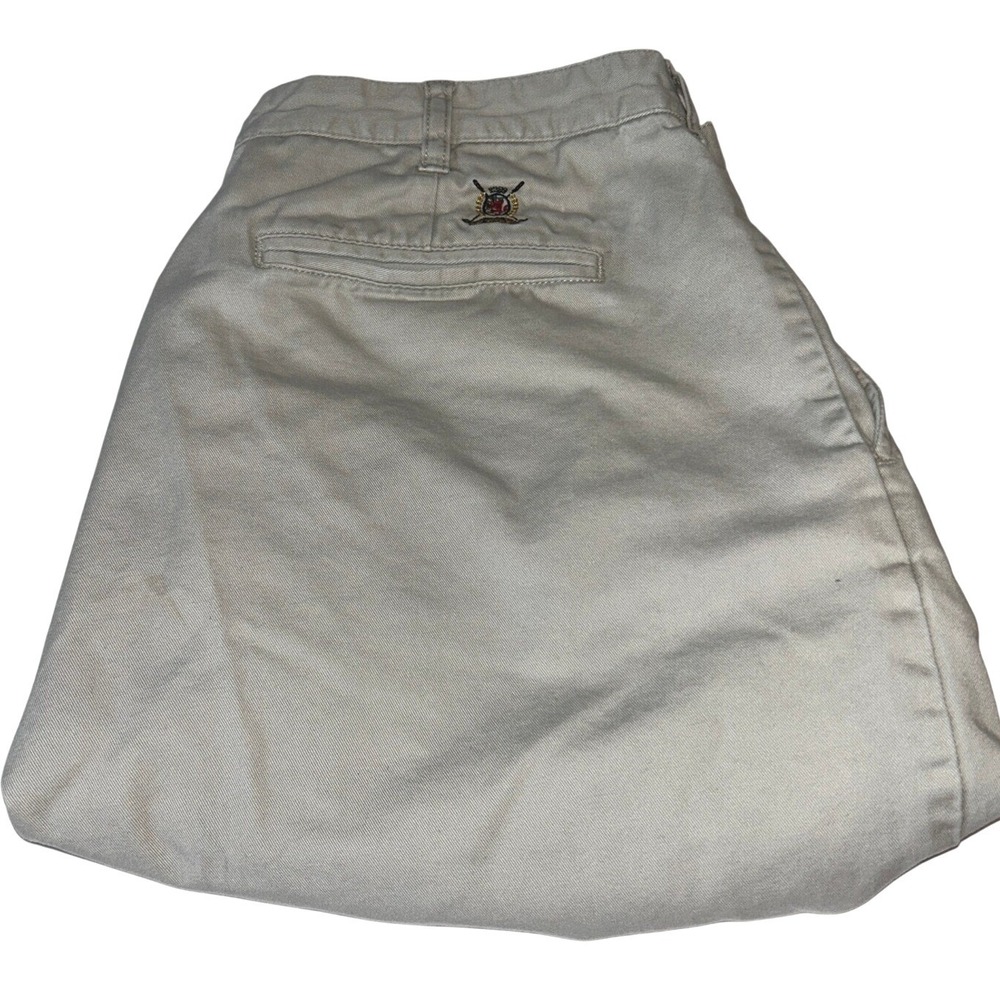 Tommy Hilfiger‎ Golf Shorts 36 Men's Tan Khaki Pleated Cotton Chino Crest Logo